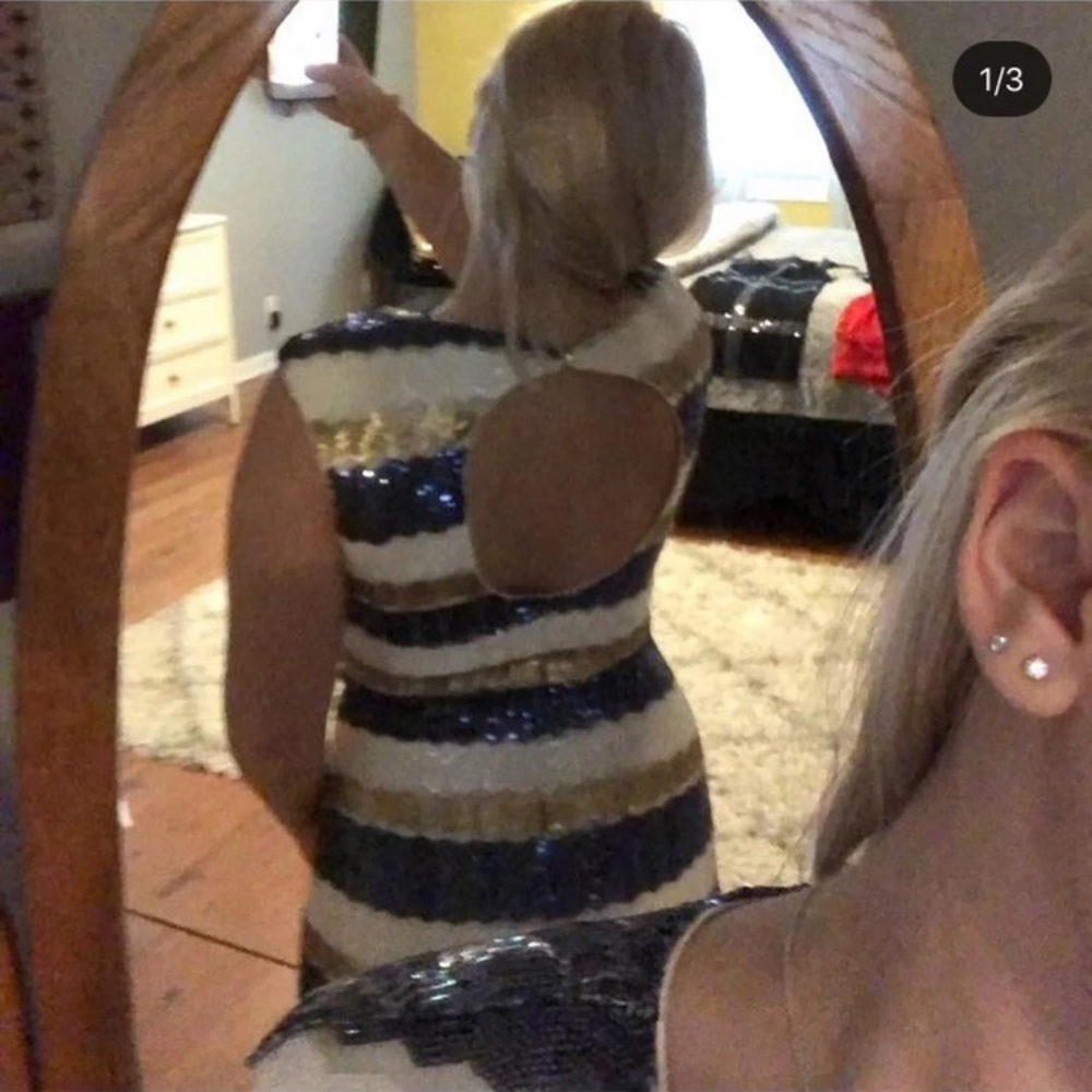Gold white and navy dress
